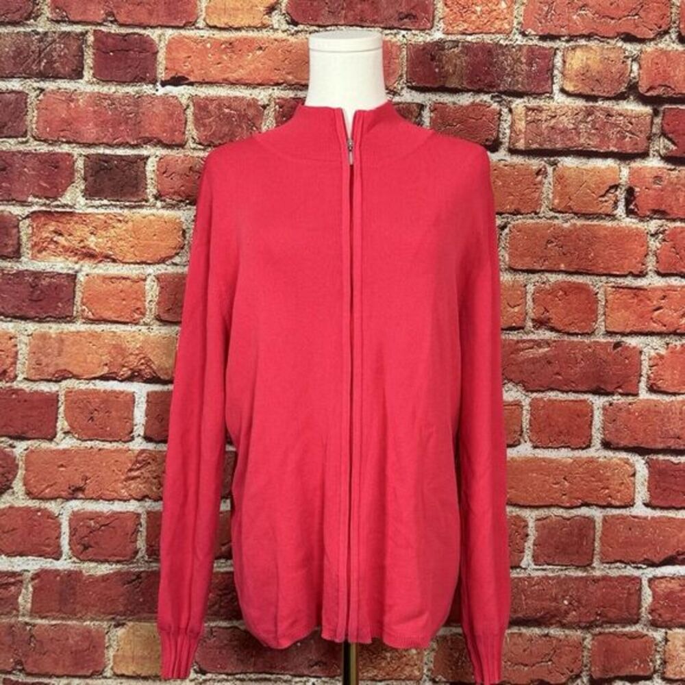 Chicos Full Zip Athletic Sweatshirt Size 1 (US S)Pink Mock Neck Pockets Stretch